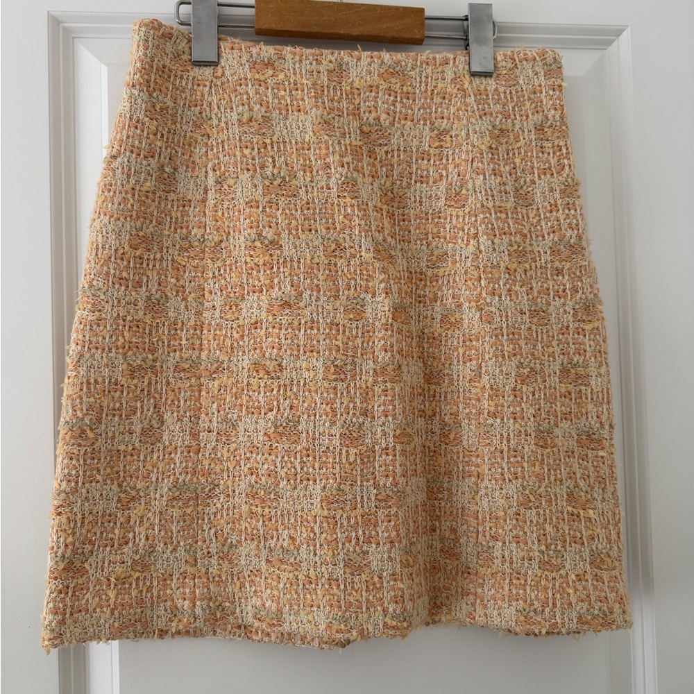 St. John Tweed A-Line Skirt in Cream and Tan